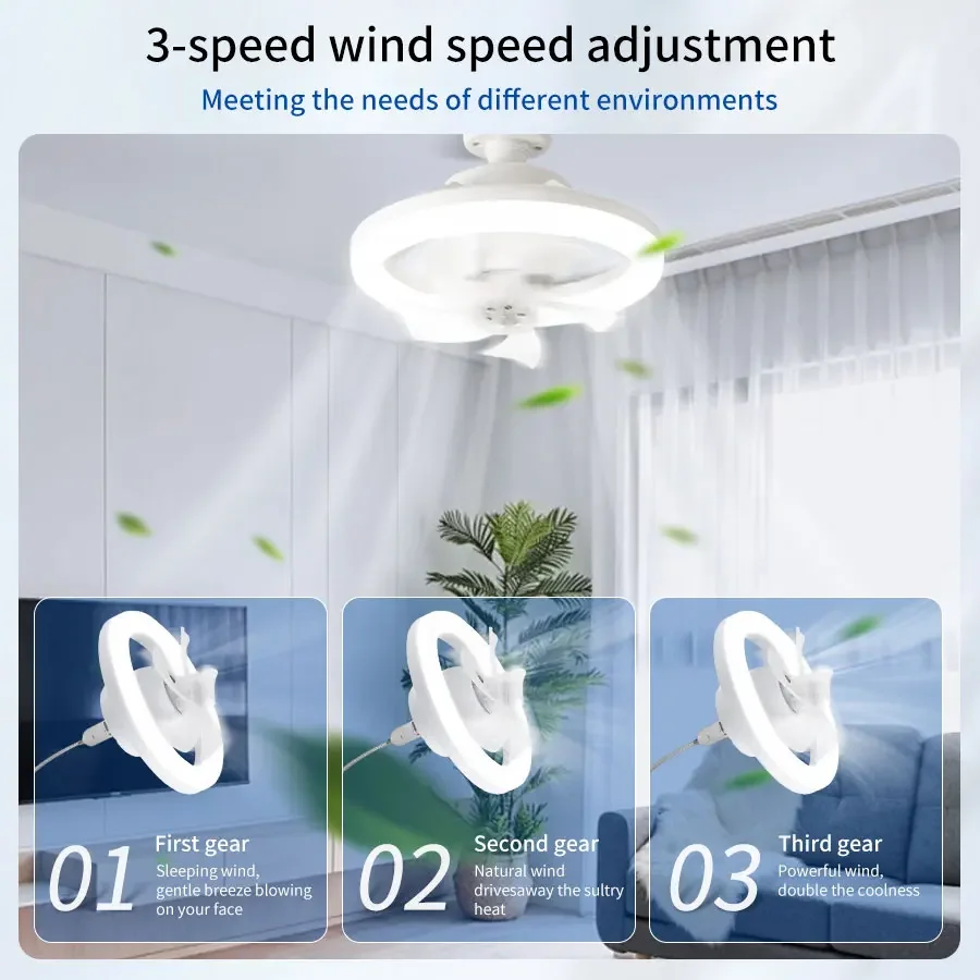 LED Ceiling Fan with Remote Control Lighting Lamp E27 85-265V 3 Color Tempereture 3 Gear Speed Wind for Living Room Bedroom