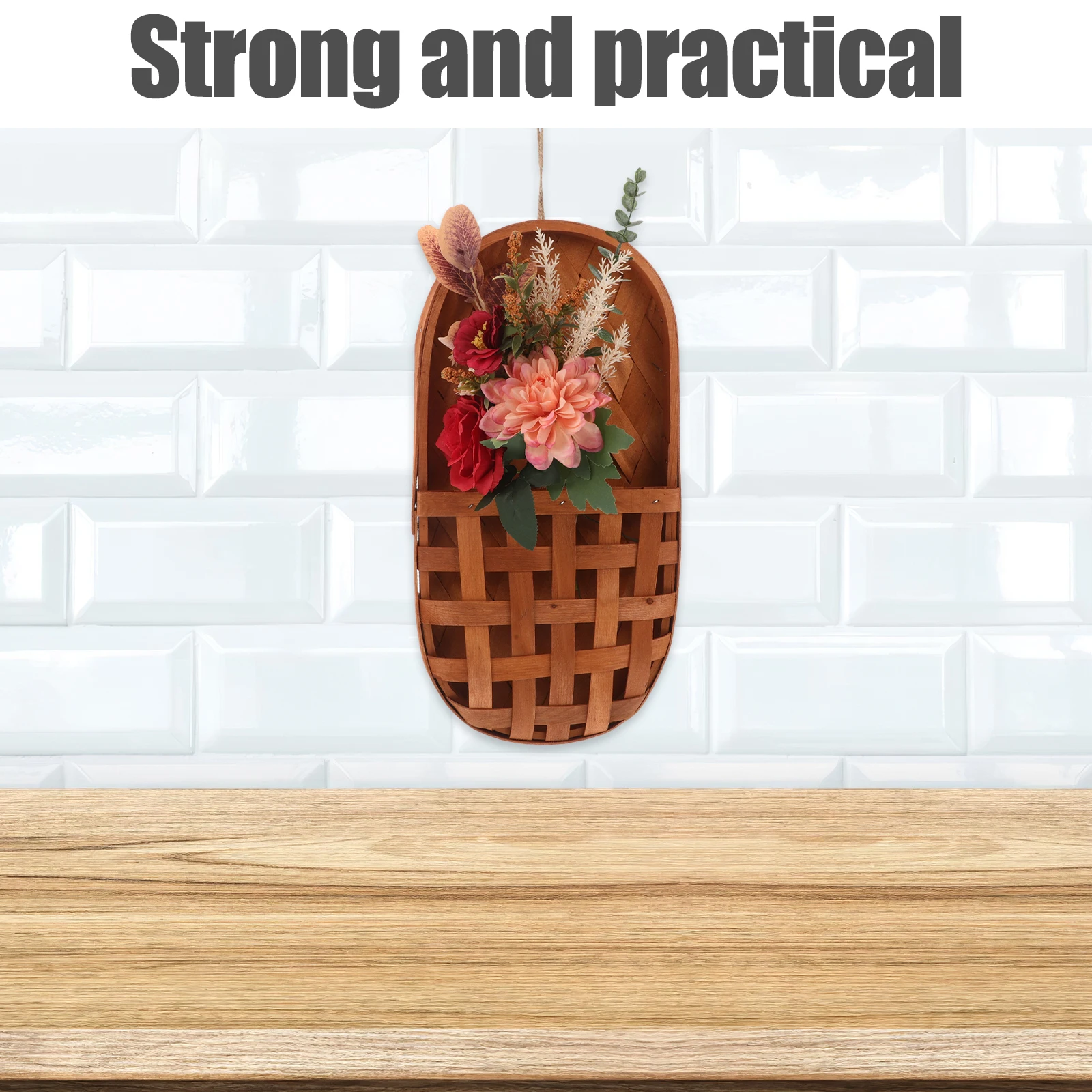 

Wall Mounted Basket H made Farmhouse Hanging Garden Rustic Flowerpot Woven Wood Storage Kitchen Vegetable Planter Decor