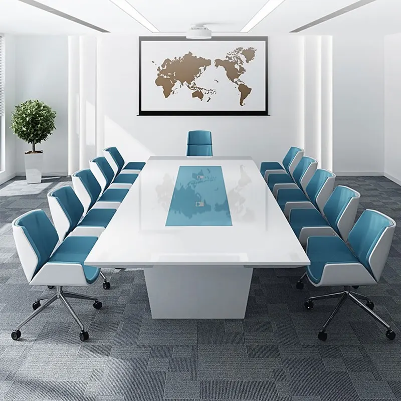 12 people conference table High Quality Modern Baking Paint Wood board square desktop Office Meeting Table Boardroom desk chairs