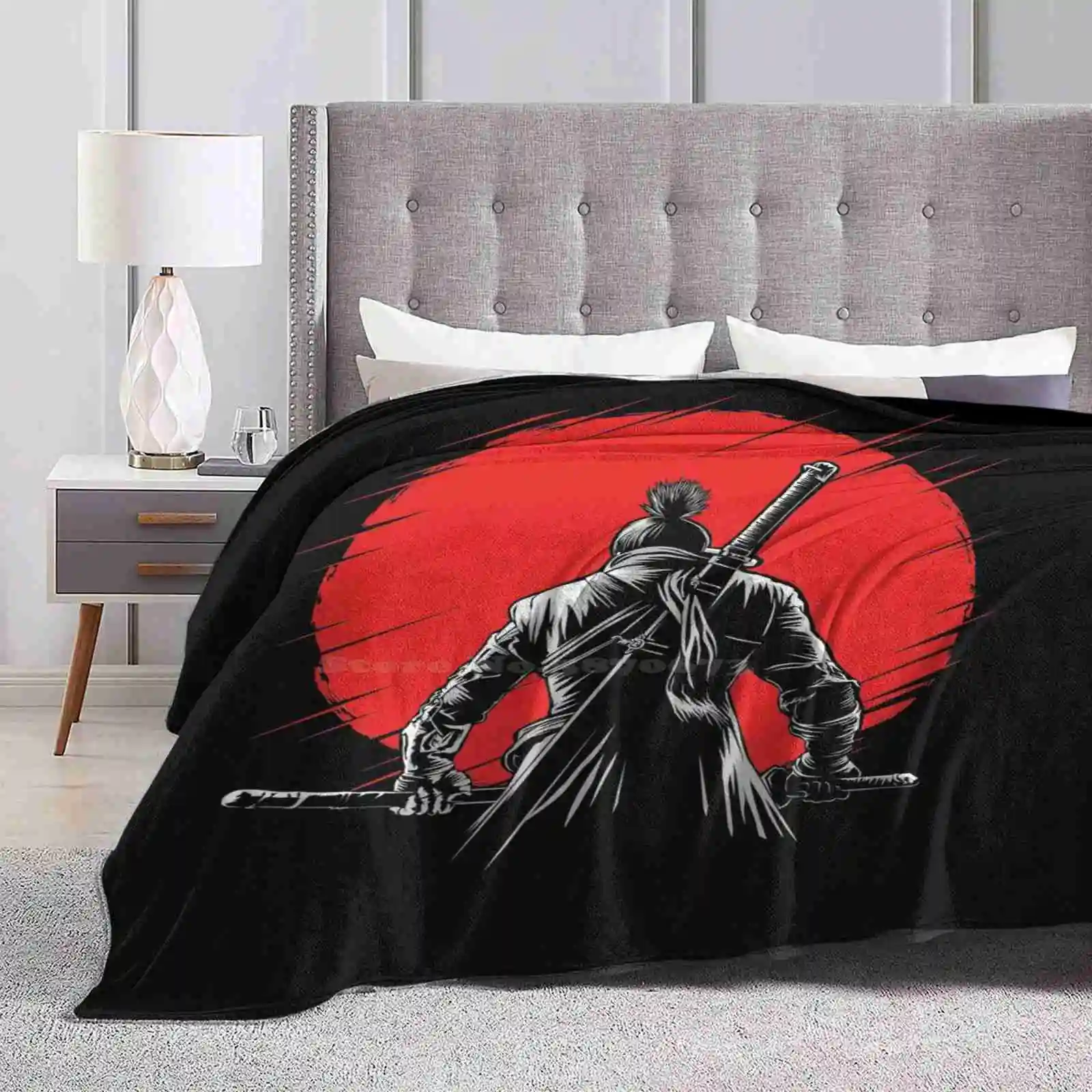 One-Armed Wolf Red Sun 2 Best Selling Room Household Flannel Blanket Shadows Die Twice The One Armed Wolf Samurai Wolf One