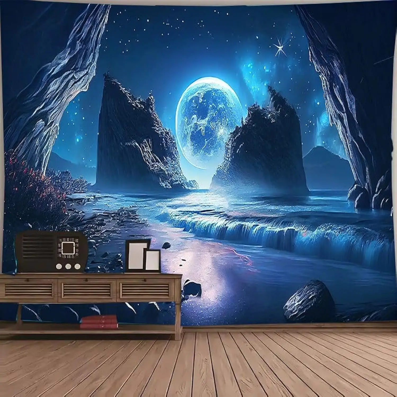 Planet Tapestry Night Galaxy Space Tapestry Mystical Landscape Mountain Tapestries Fantasy Aesthetic Magic River Wall Hanging