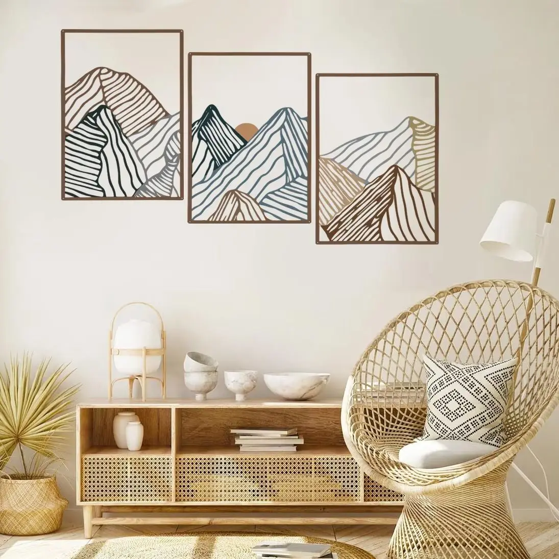 

3pcs Minimalist Geometric Gold Mountain Range Wall Sticker Vinyl Wallpaper Decal Mural Office Hallway Living Room Bedroom Decor