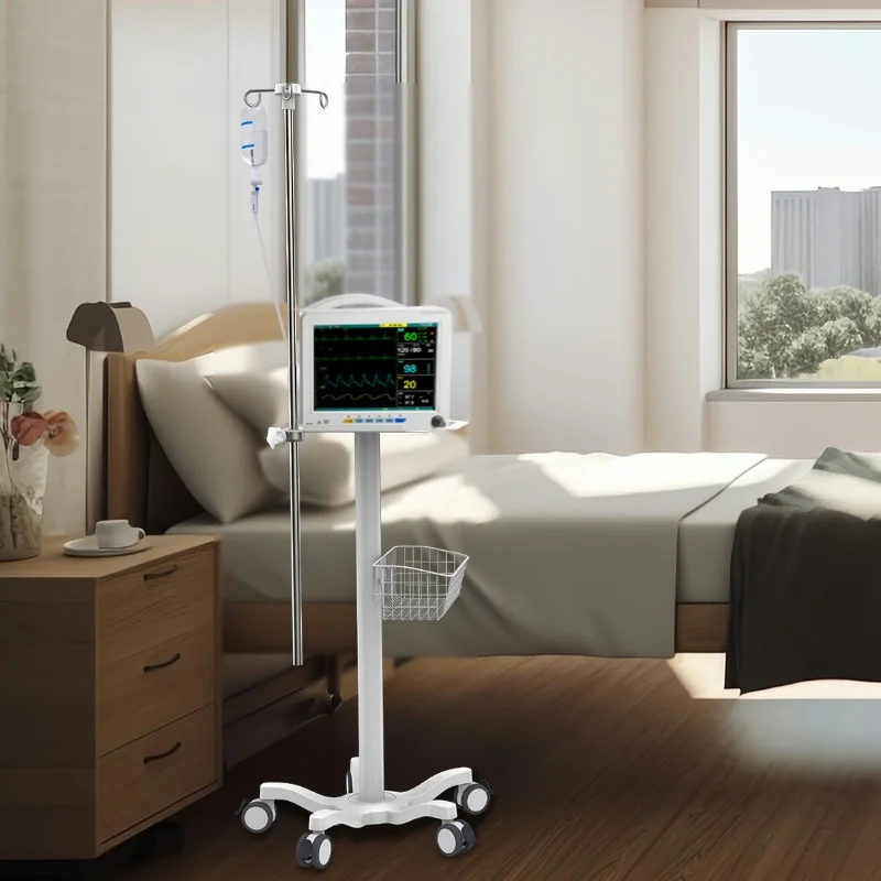 Modern Multi-Functional Hospital Patient Mobile Monitor Trolley Metal Medical Trolley With IV Pole Ultrasound/Medical Equipment