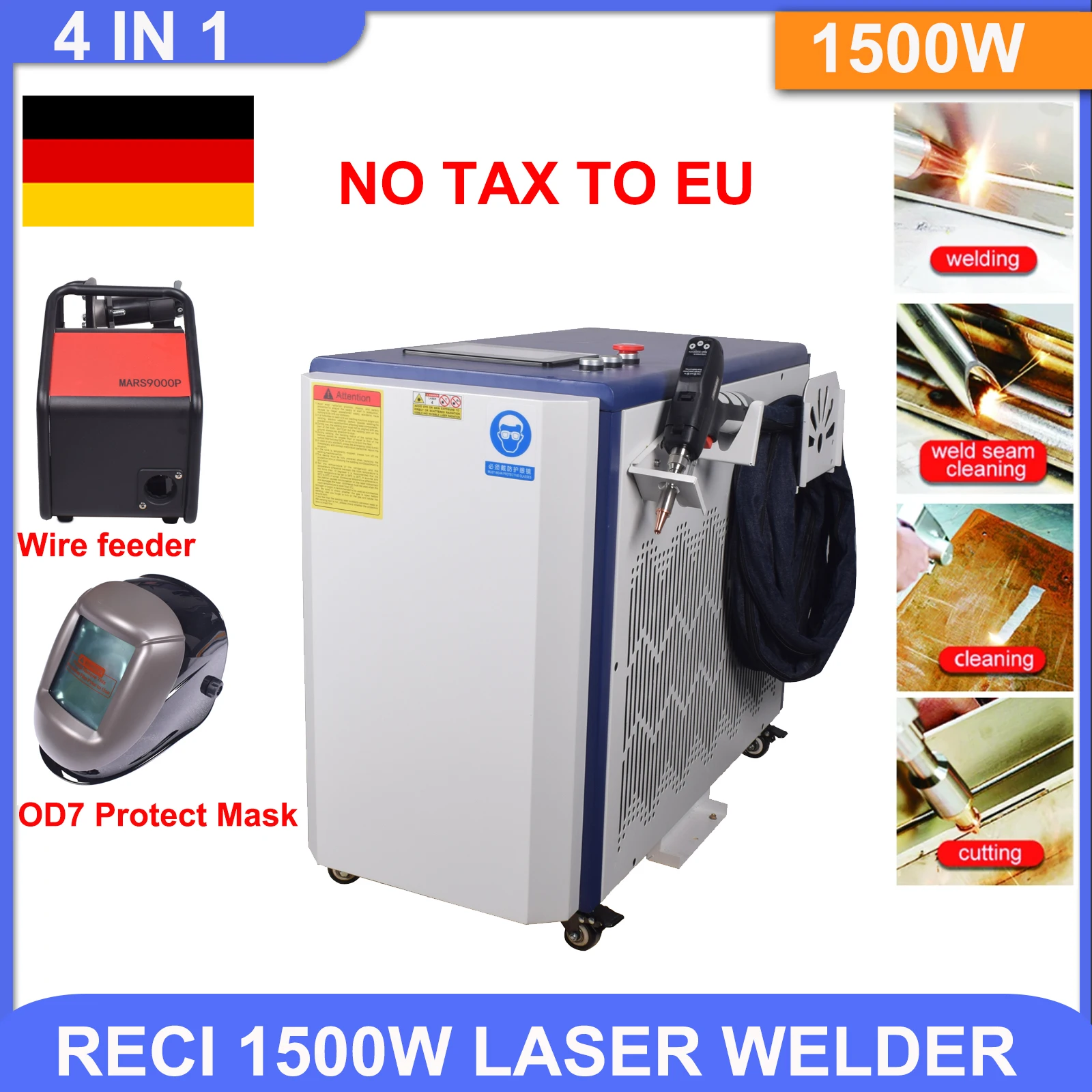 [Door to Door EU] Handheld 1500W Laser Welder 4 IN 1 Fiber Laser Welding Machine 1.5KW RECI for Metal Welding Cleaning Cutting