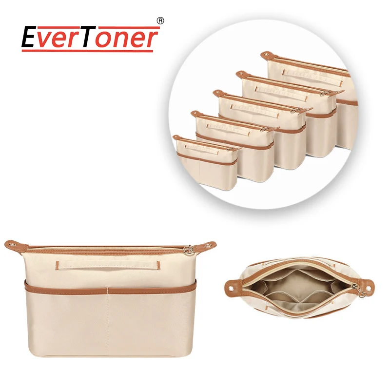 EverToner Bolsa de inserción con forro satinado ultraligero para bolsas L & Goya con bolsillos divididos Organizador interior Bolso de almacenamiento