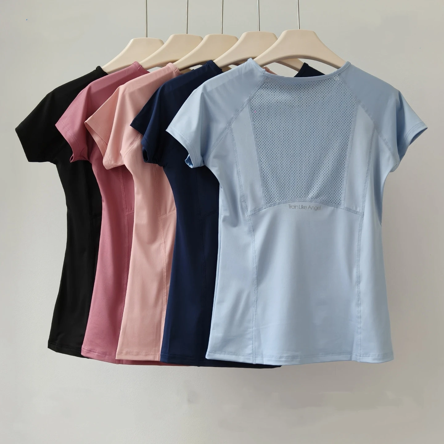 Sommer-Sport-Kurzarmshirts für Damen, Mesh, schnelltrocknend, atmungsaktiv, Yoga-Tops, schmal geschnitten, dehnbar, für Training, Laufen, Fitness, T-Shirt – Detail 2