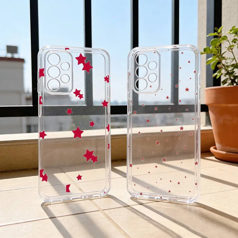 Ins Korea Red Stars Phone Case For Samsung S25,S24,S21,S22,S23,S30,Ultra,S20,Plus,Fe Transparent Cover