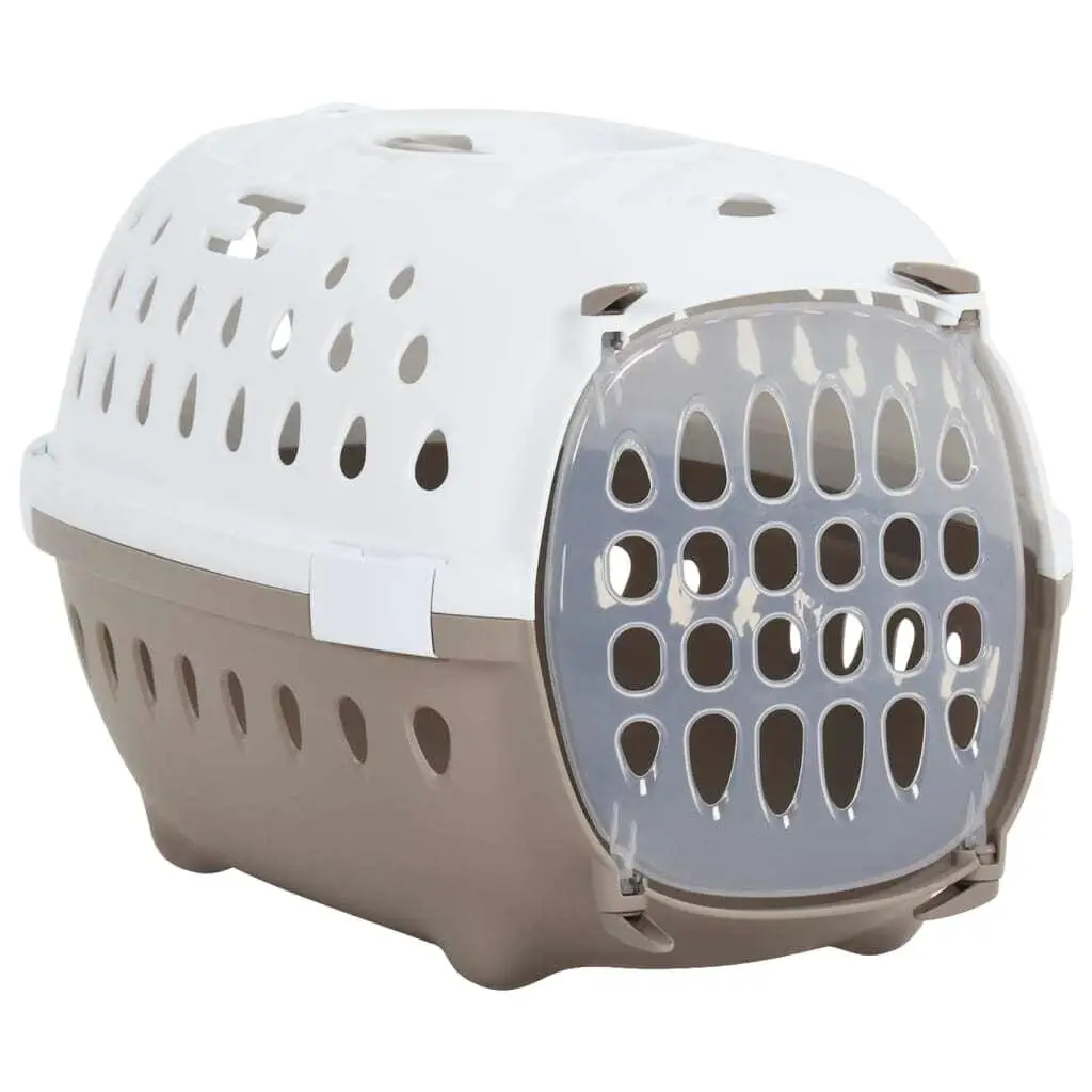 50x34.5x32 cm White & Brown Pet Transport Box - Durable PP Carrier for Cats & Dogs