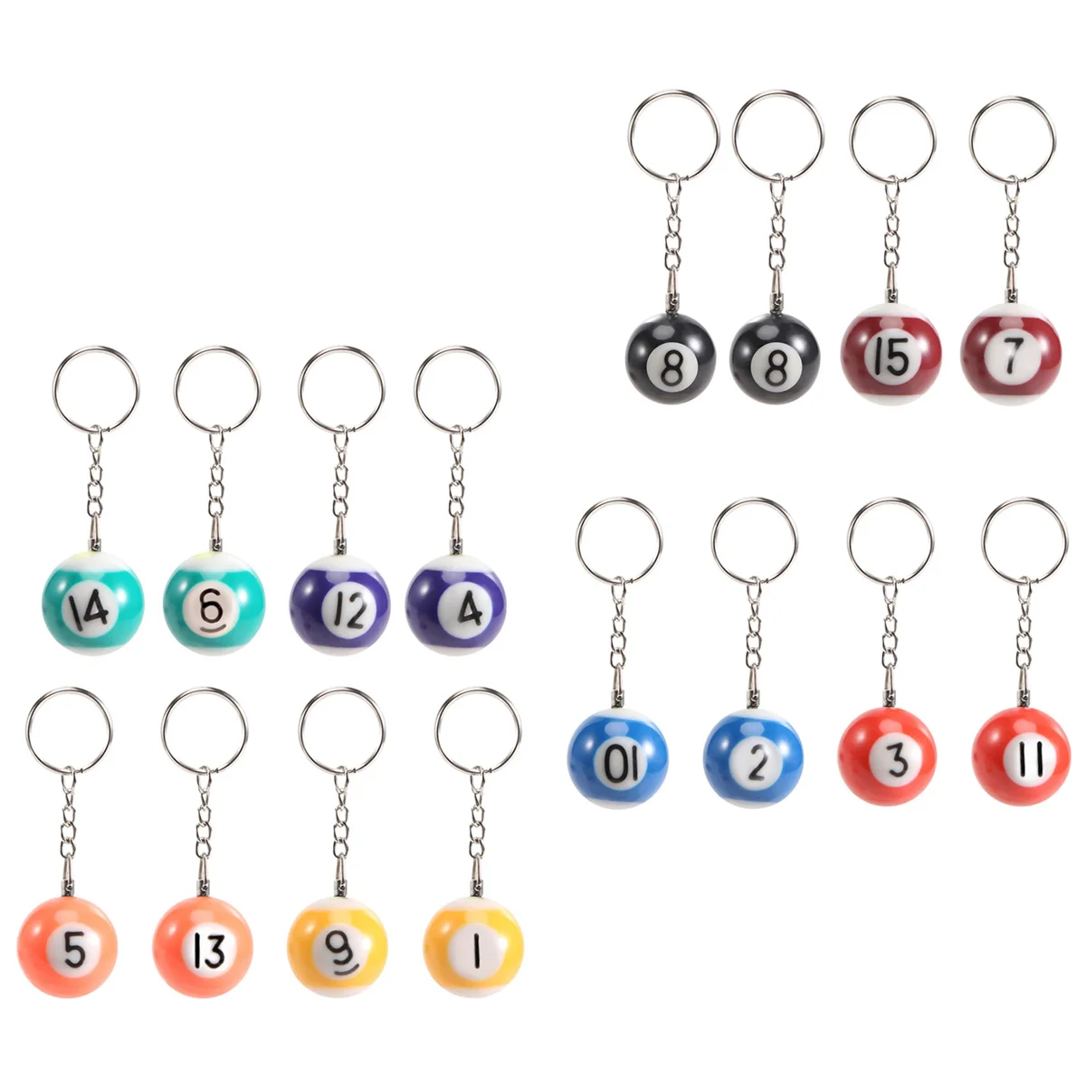 Colorful Billiard Ball Keychain Set 16 Pcs,Mini  ic Key Chain Balls Eightball Billar Billiards Chains Accessories