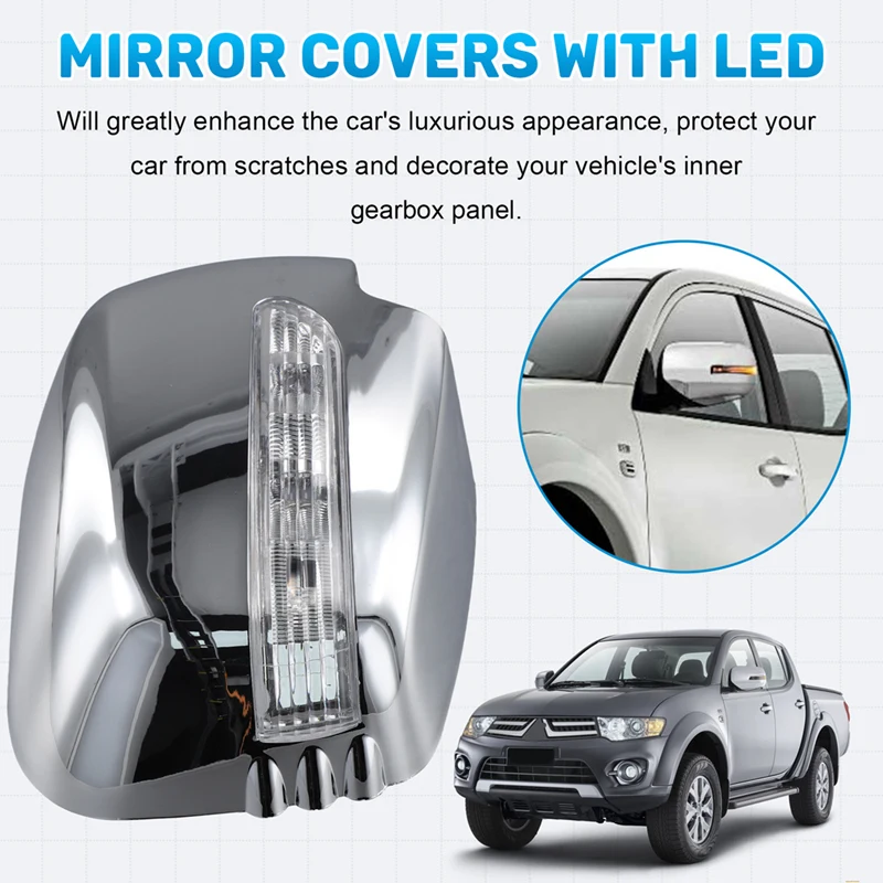 Car Door Mirror Covers with LED for Triton L200 2005-2014 Sport 2011-A55K