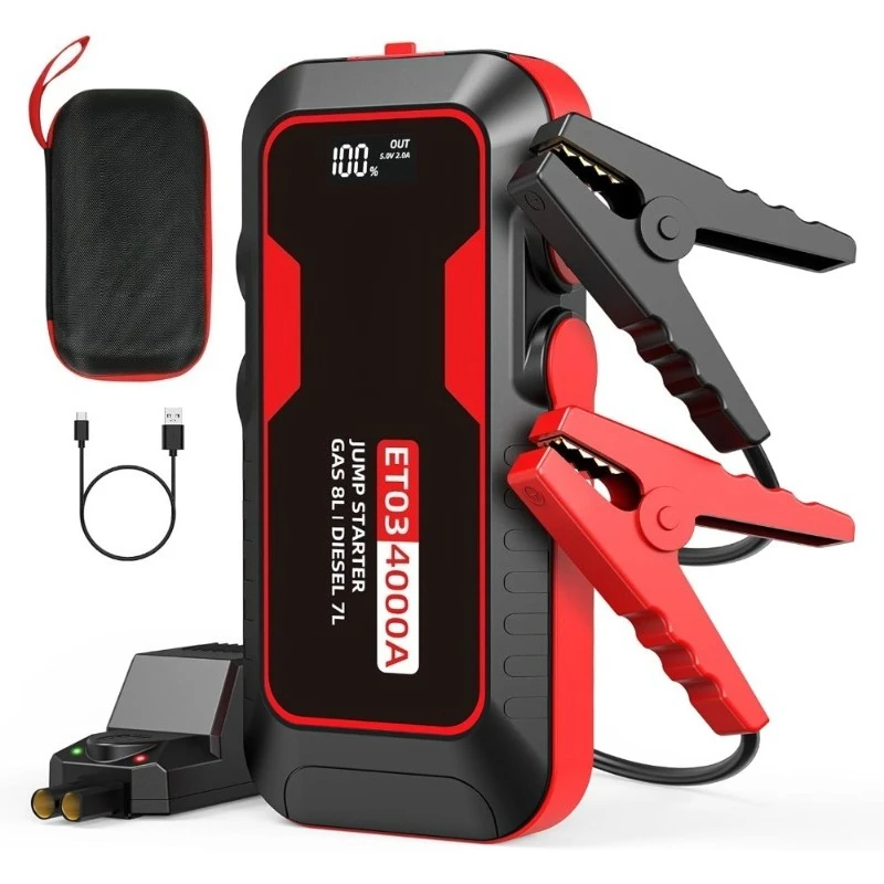 

Portable 4000A Jump Starter Battery Pack for 8.0L Gas 7.0L Diesel Engines 12V Power Bank with LCD Display USB Ports LED Light