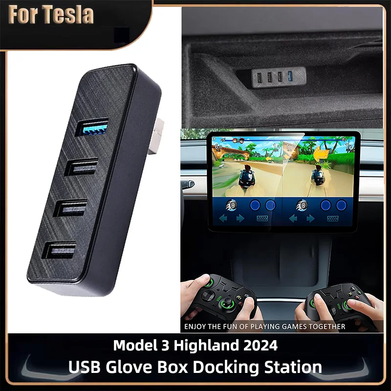 Docking Station for Tesla Model 3 Highland 2024 Glove Box USB Hub Expansion Dock Fast Charging New Model 3 2024 Car Accessories