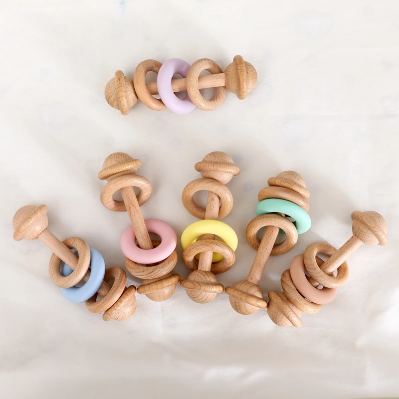 BPA-freie Babyspielzeuge Holzrasseln Silikon-Ringrasseln und Mobiles für Babys 0–12 Monate Sensorische Spielzeuge Holzbeißring Babygeschenke – Detail 16