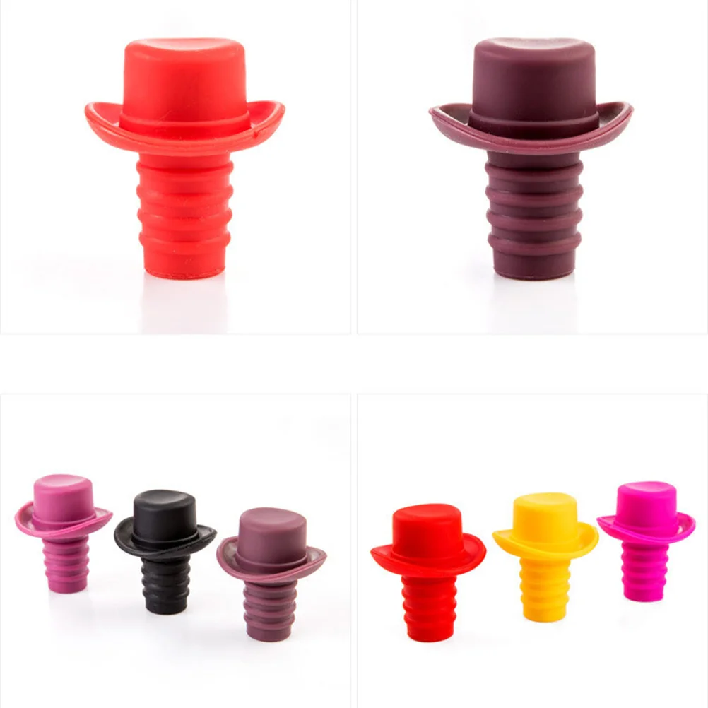 

5 Pcs Creative Hat Shaped Bottle Stoppers Silicone Bear Stopper Beverage Closure Bottle Castor Plug for Bar Club Party