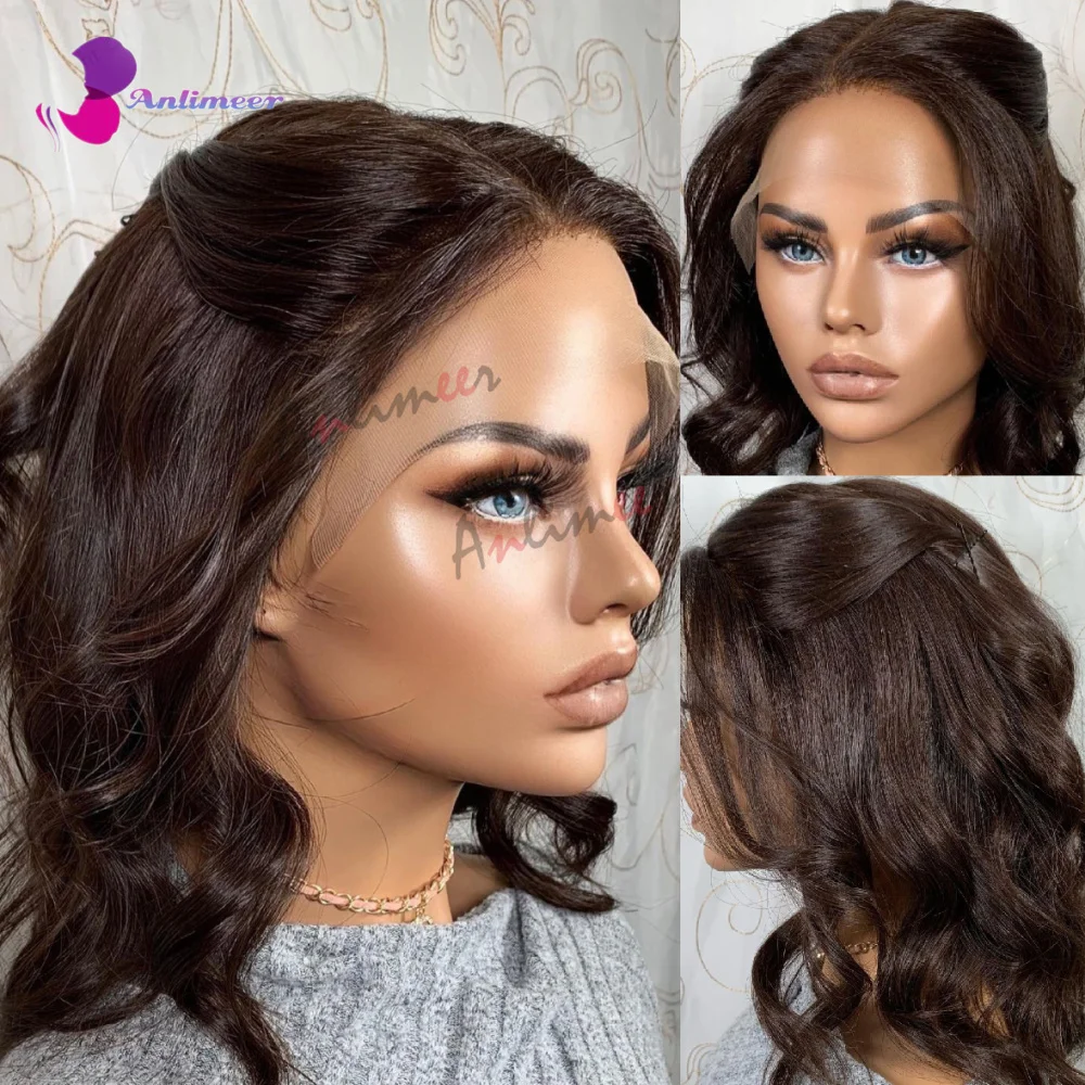 

Darkest Brown Lace Front Wigs Human Hair Short Wavy Wig Human Hair 2# Colored Wigs Human Hair 100% Human Hair Wigs for Women