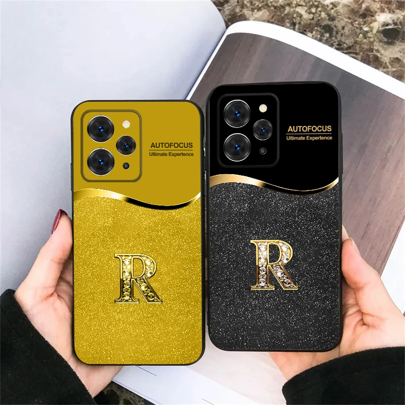

Golden edged letter R For Redmi Note 9 9S 10 11 12 12S 13 Pro+ Plus 5G India 14 Pro 4G Global 14S 13C 14C TPU soft phone case