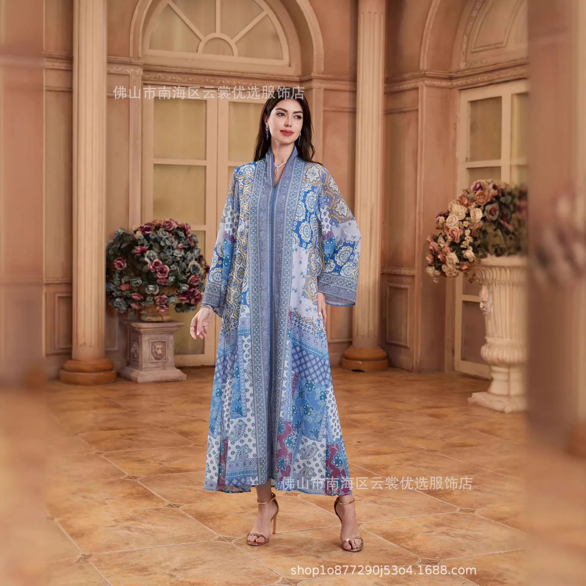 

Eid Women Print Dress Abaya Muslim Jalabiya Ramadan Vestidos Largos Diamond Party Dresses Arab Long Robe Morocco Dubai Kaftan