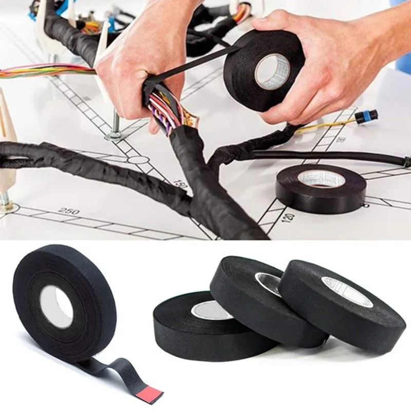 0.9cm*15m Black High Temperature Non-Flame Retardant Fleece Tape Black Automotive Wiring Harness Tape