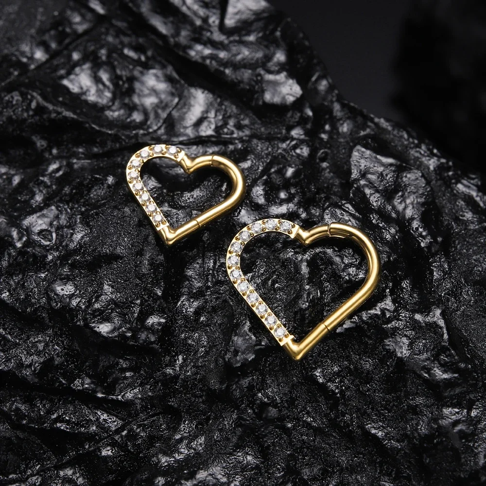 ASTM F136 Titanium 16G Heart Hoops Fashion Nose PIERC Sexy Ear Tragus Daith Cartilage Rings Clicked Body Jewelry for Women Gifts