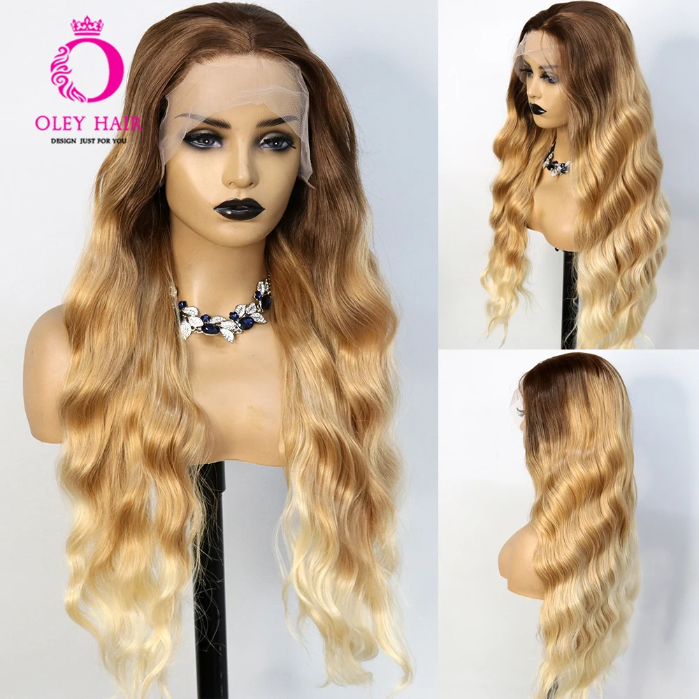 Ombre Blonde 30 Inch Body Wave Color Synthetic 13x4 Transparent Lace Front Heat Resistant Cospaly Wigs For Black Women