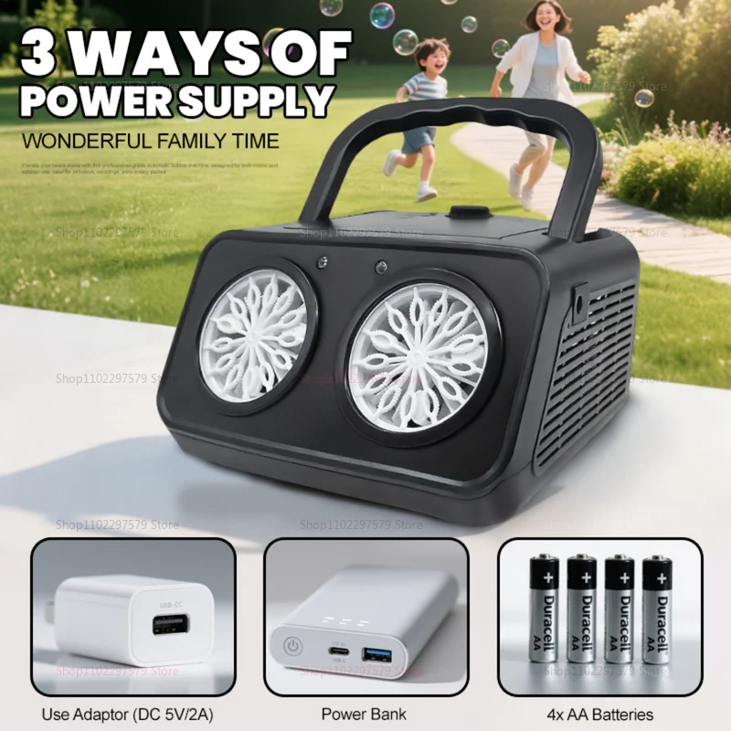 Automatyczna maszyna do baniek mydlanych z 2 wentylatorami, ponad 50000 baniek na minutę, przenośna maszyna do baniek dla dzieci, bez wody do baniek na imprezy i zabawy na świeżym powietrzu.