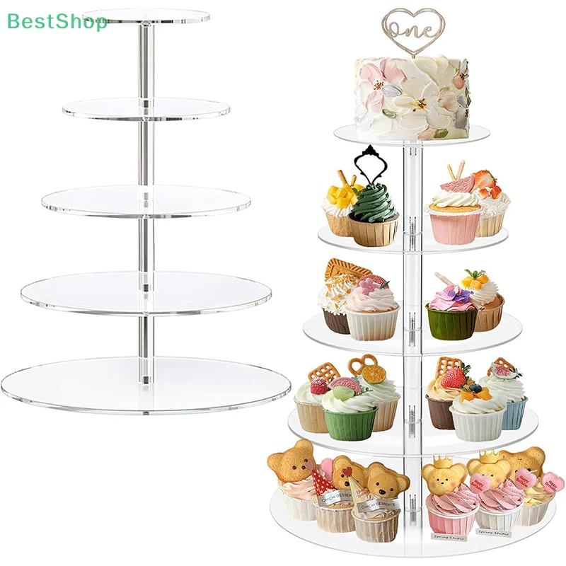 🍄 Support à cupcakes en papier acrylique 3/4/5 couches, tour ronde transparente pour fête de mariage, présentoir à desserts multicouche