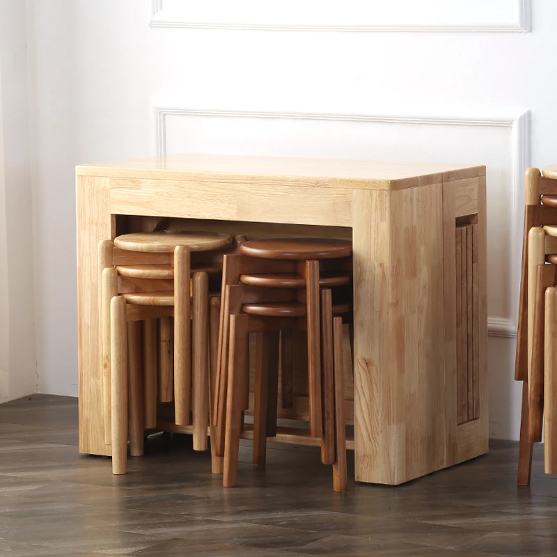 Nordic telescopic dining table solid wood household folding invisible table multi-functional space saving