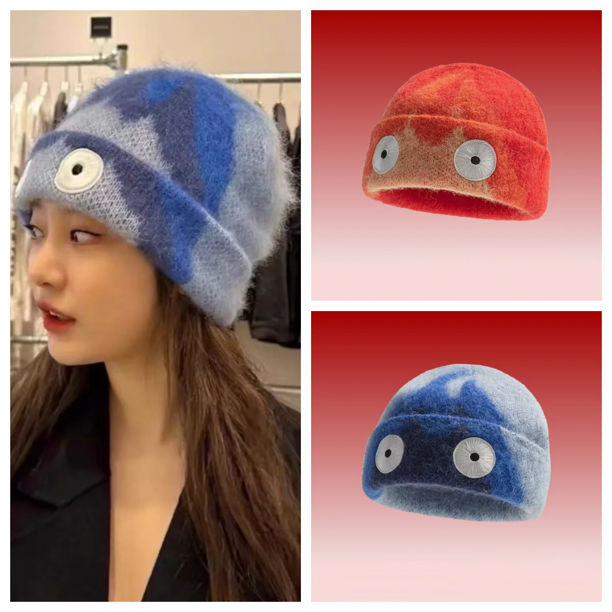 

Flame Knitted Woolen Hat Cute Cartoon Gradient Women Autumn Winter Warm New Versatile Gradient Color Men Personalized Head Cap