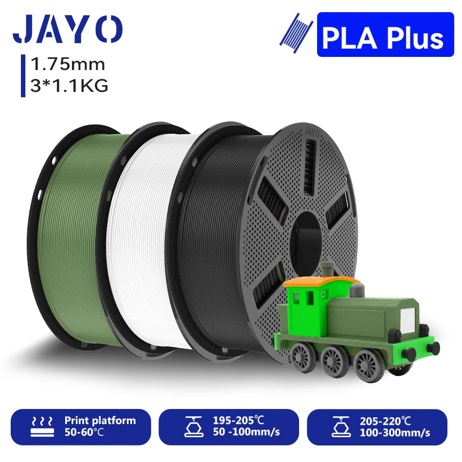 JAYO 3,3KG PLA+ Filament 1,75MM PLA Plus 3D-Drucker-Filament 1,1KG/Rolle für FDM, ordentlich gewickelt, farbenfrohes 3D-Druckmaterial für 3D-Drucker & 3D-Stifte