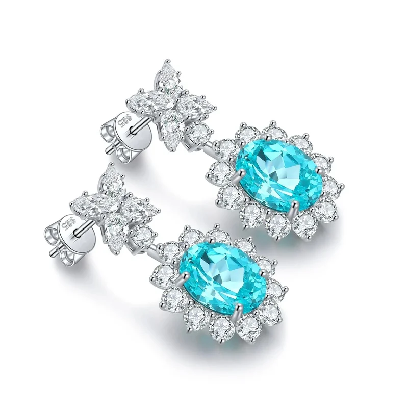 Lab Grown Sapphire Sterling Silver Drop Earrings for Women Fashionable Wedding Party Jewelry Elegant Lightweight Hypoallergenic