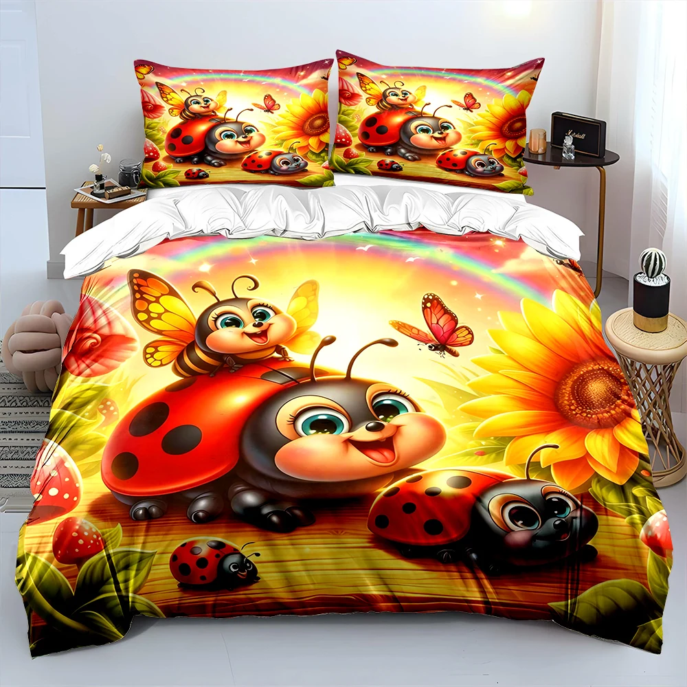 

Joyful Insect World Under Rainbow Bedding Set for Kids Luxury Gift 3pcs Digital Print Comforter Set Soft Comfortable Breathable
