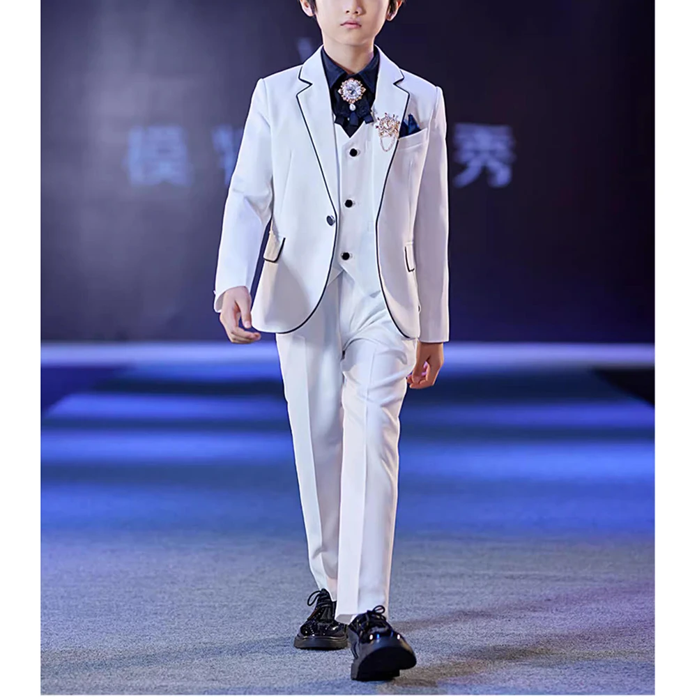 

High-end Boy Suits Elegant Catwalk Stage Party Formal Wedding Tuxedos Fashion Notch Lapel One Button 3 Piece Kids Clothes