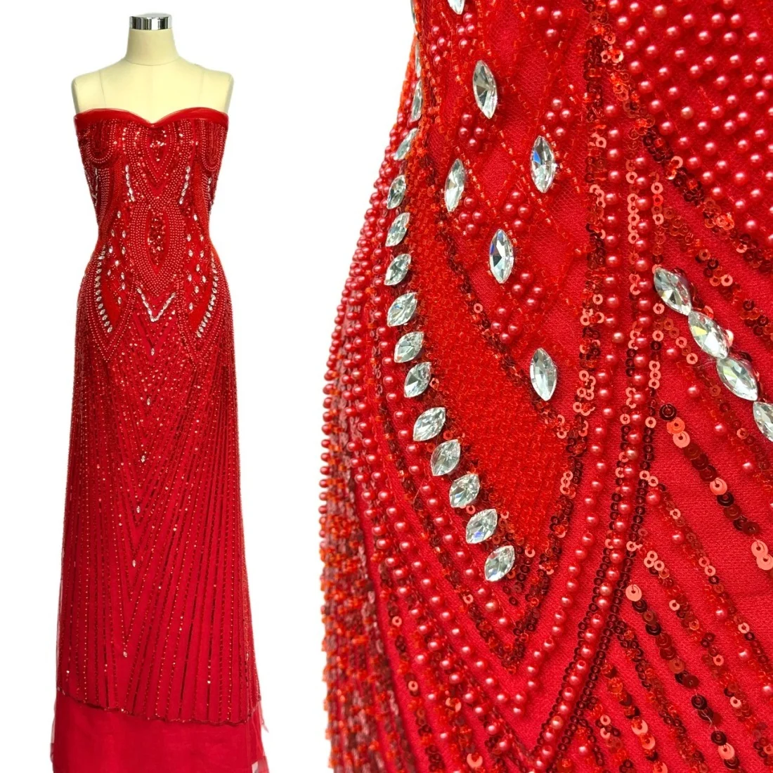 Luxury Fashion French Mesh Embroidery Sequins African Lace Tulle Fabric with Stones Nigerian Beads for Wedding Dresses