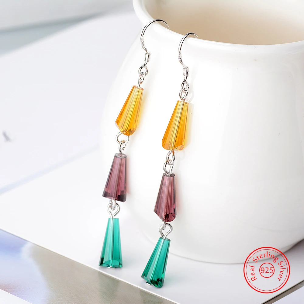 

Quality Jewelry New Women's 925 Sterling Silver Crystal Drop Earrings Fashion FQL25052