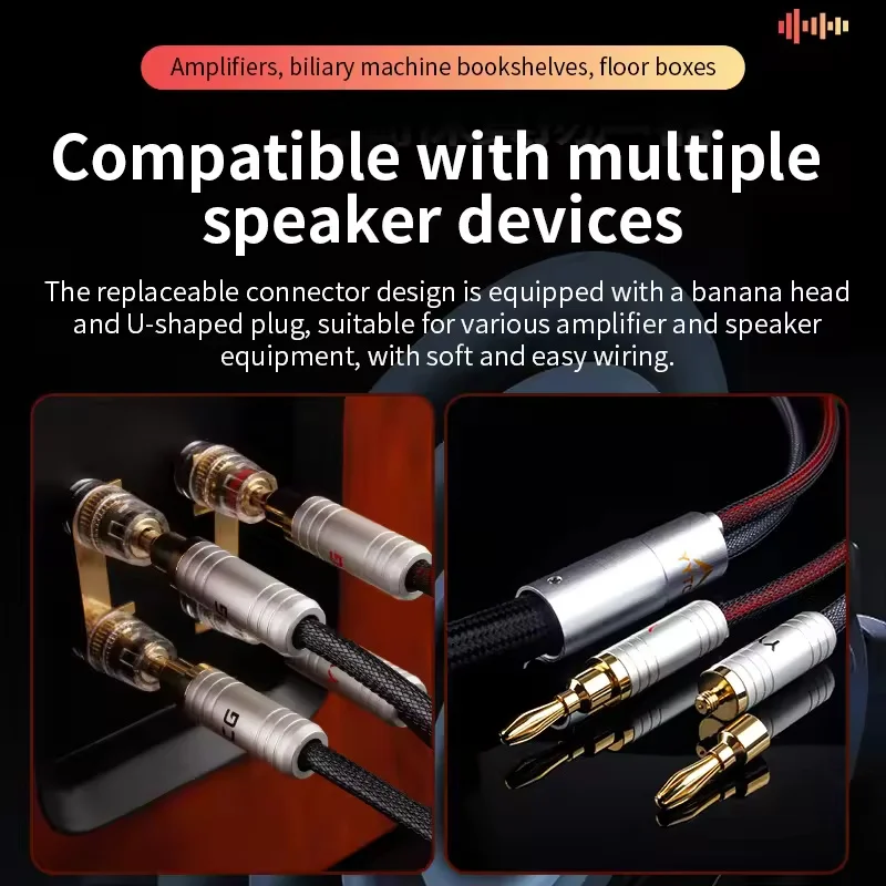 1pair Y/U Plug Audio Speaker Cable Copper HIFI 6N Silver Plated Professional Power Amplifier Banana Replaceable Connection Cable