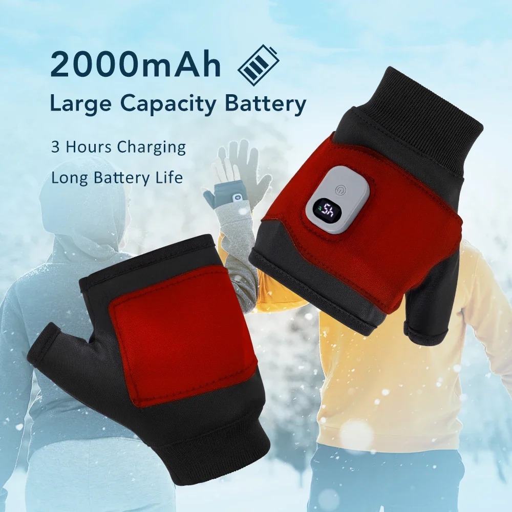 3 مستويات قفازات تسخين كهربائي قابلة للشحن 360 °   قفازات تسخين حرارية مقاومة للرياح لتدفئة اليد للمشي لمسافات طويلة في الهواء الطلق وركوب الدراجات