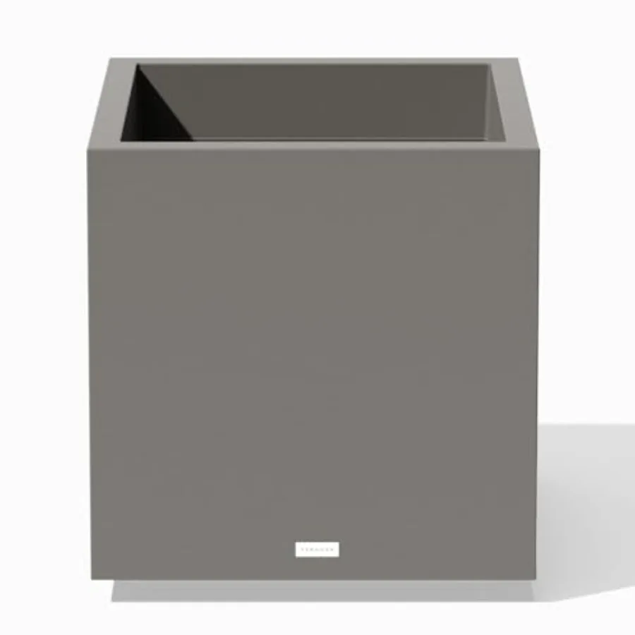 

Block Series Cube Plastic Planter for Indoor/Outdoor Patio or Garden Large Square Modern Decor in Gray Durable All-Weather Poly