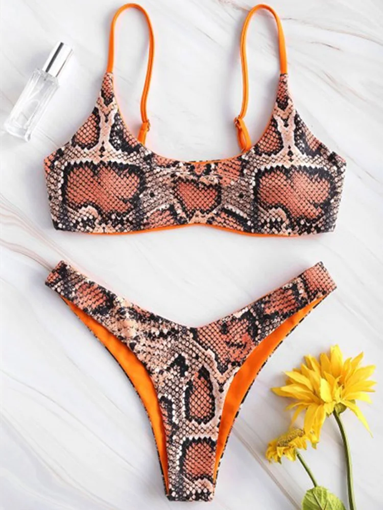 Conjunto de Bikini con Push-Up para mujer, bañador Sexy con estampado de piel de serpiente, traje de baño brasileño de dos piezas, 2024