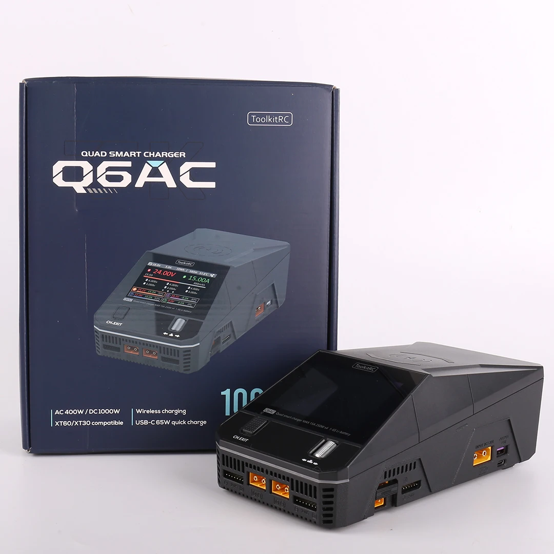 ToolkitRC Q6AC Charger AC 400W/DC 1000W 4CH output Built-in 65W USB A/TYPEC Output ,LiPo, 1-6S，NiMH 1-16S,PB 1-10S Charger