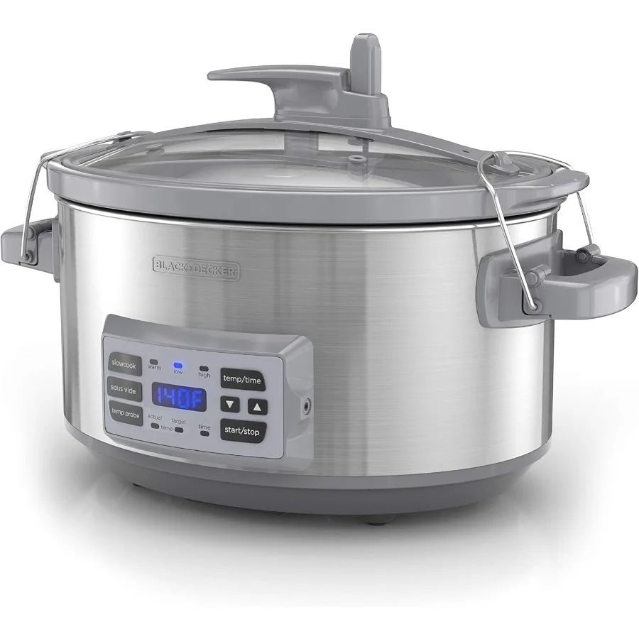 7-Quart Digital Slow Cooker with Temperature Probe for Precise Cooking Sous-Vide Functionality Locking Lid for Enhanced Sealing