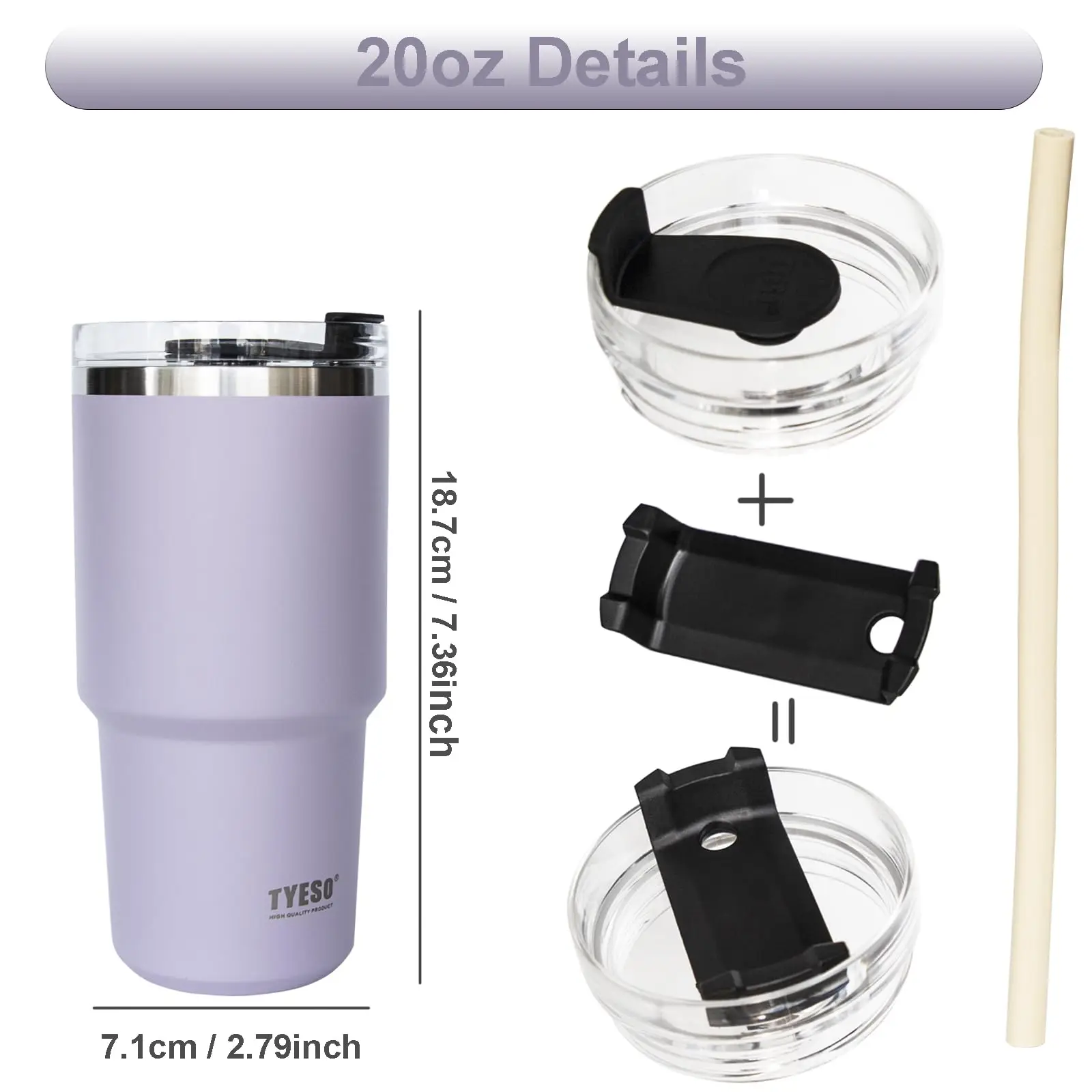 Tyeso Vacuum Insulated Tumbler Keep Cold And Hot With Silicon Straw Botol Stainless Steel Insulated Travel Double-Wall Mug