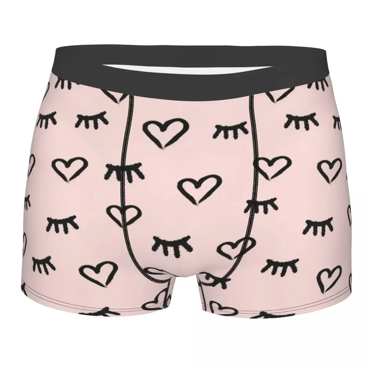 Man Boxer Briefs Shorts Panties pattern with hearts and closed eyes Soft Underwear Homme Humor Plus Size Underpants