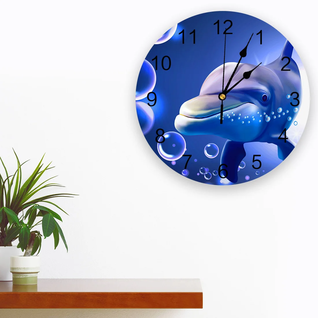 Dolphin Bubbles Illustration Bedroom Wall Clock Large Modern Kitchen Dinning Round Wall Clocks Living Room Watch Home Decor