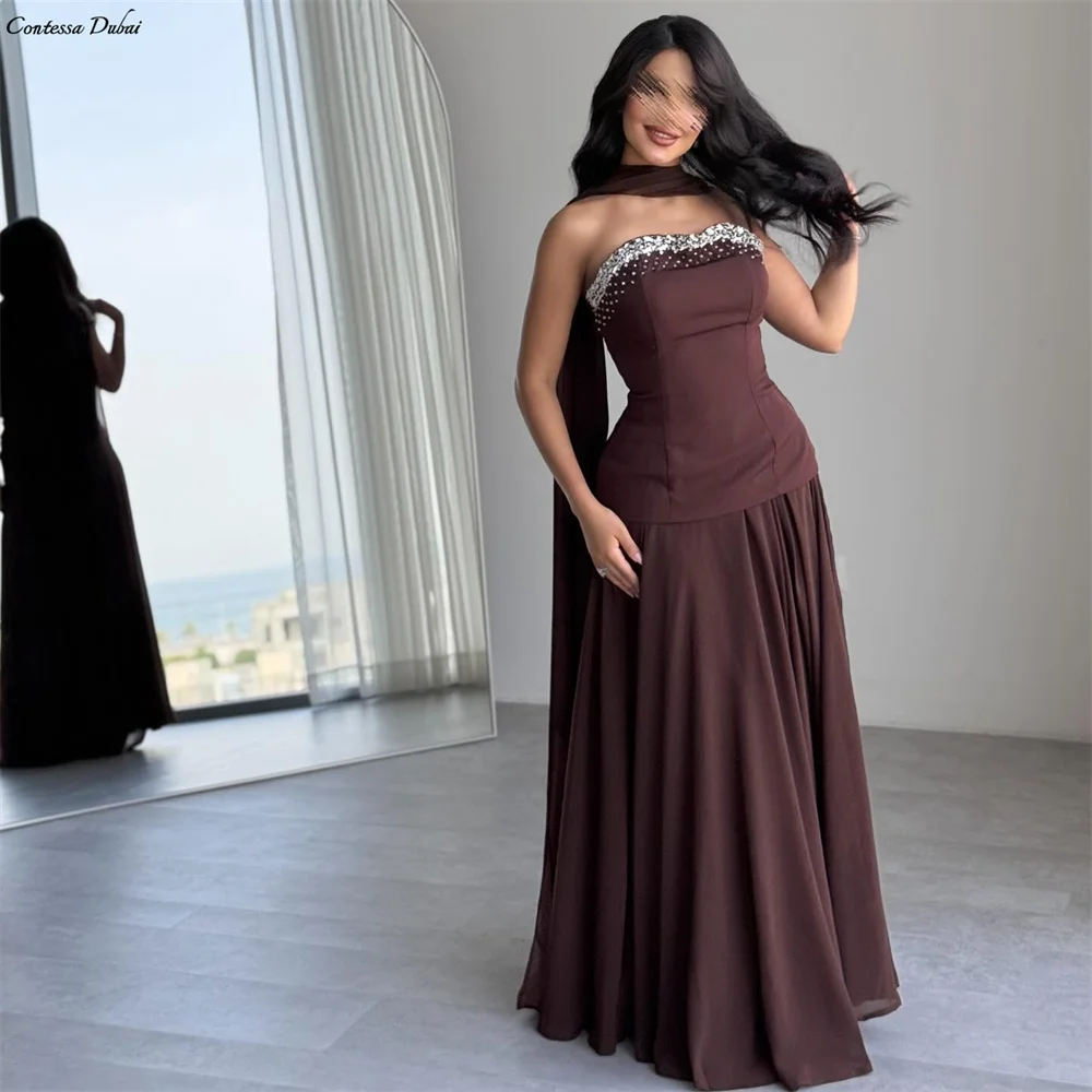 

Вечернее платье Contessa на заказ, платье для выпускного вечера, торжественное платье, свадебное платье для гостей, элегантный атласный шарф без бретелек, расшитый бисером, длиной до пола Aline