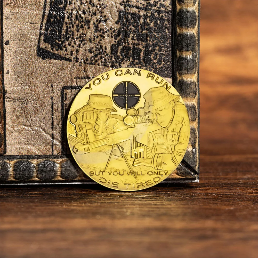 يمكنك الجري، ولكن سوف تموت فقط عملة تذكارية مطلية بالذهب المتعبة عملات تذكارية لقناص الجيش الأمريكي #6