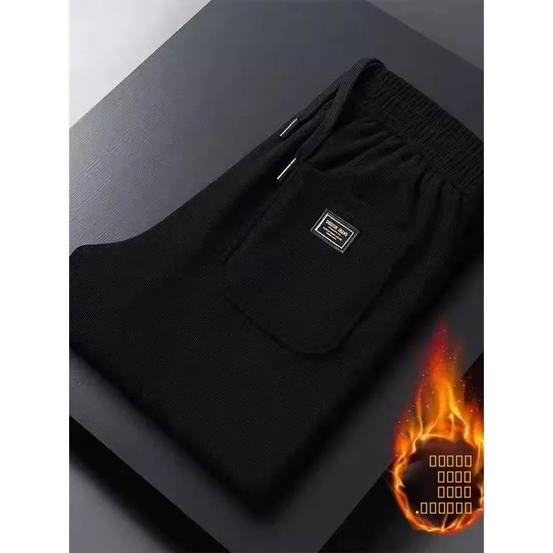 

Мужские повседневные спортивные брюки на флисовой подкладке, свободные, эластичные, для весны, осени и зимы, новая модная коллекция, прямые, со средней посадкой, длинные