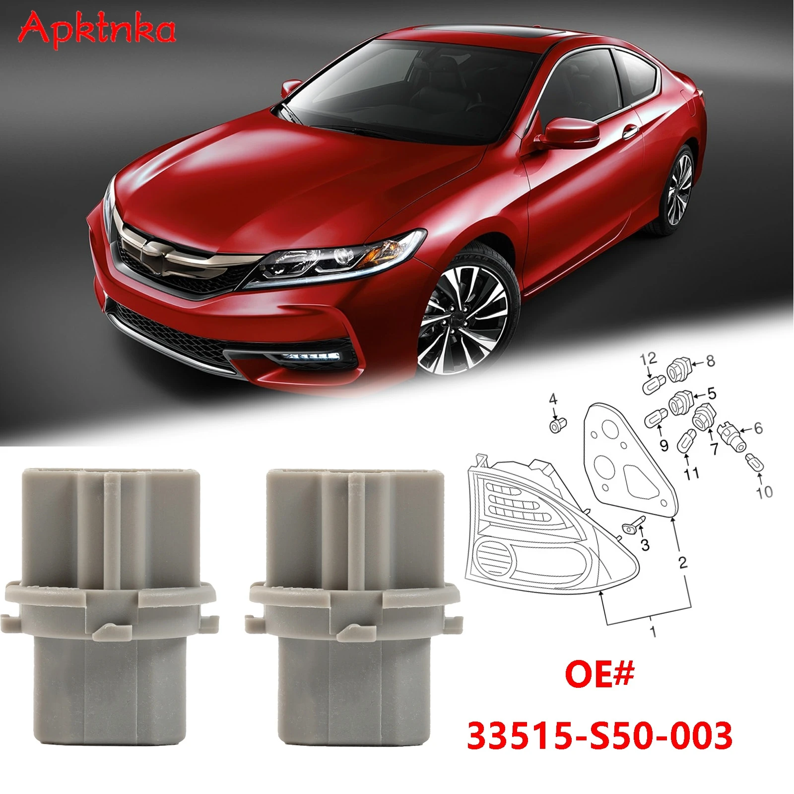 2Pcs ABS Plastic Gray Socket Holder Brake Tail Lamp Rear Light Bulb 33515-S50-003 For Honda Accord Civic Odyssey Fit CL RL TSX