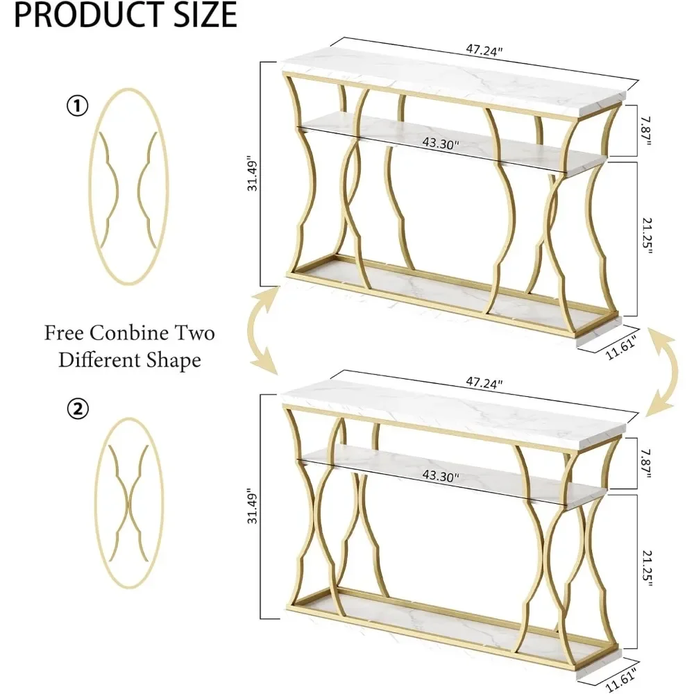 Console Table Entryway,Sofa Table Free Combine Two Different Shape for Hallway Entrance Hall Foyer Corridor LivingRoom Gold Base