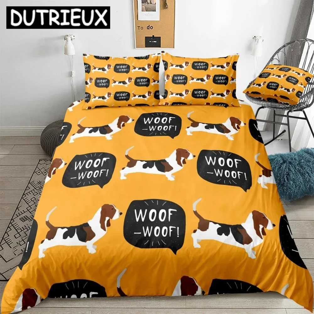 

Dog Duvet Cover Set Basset Hound Dogs Bedding Kids Boys Girls Cartoon Pet Quilt Cover Yellow Queen Bed Set Dogs Dropship