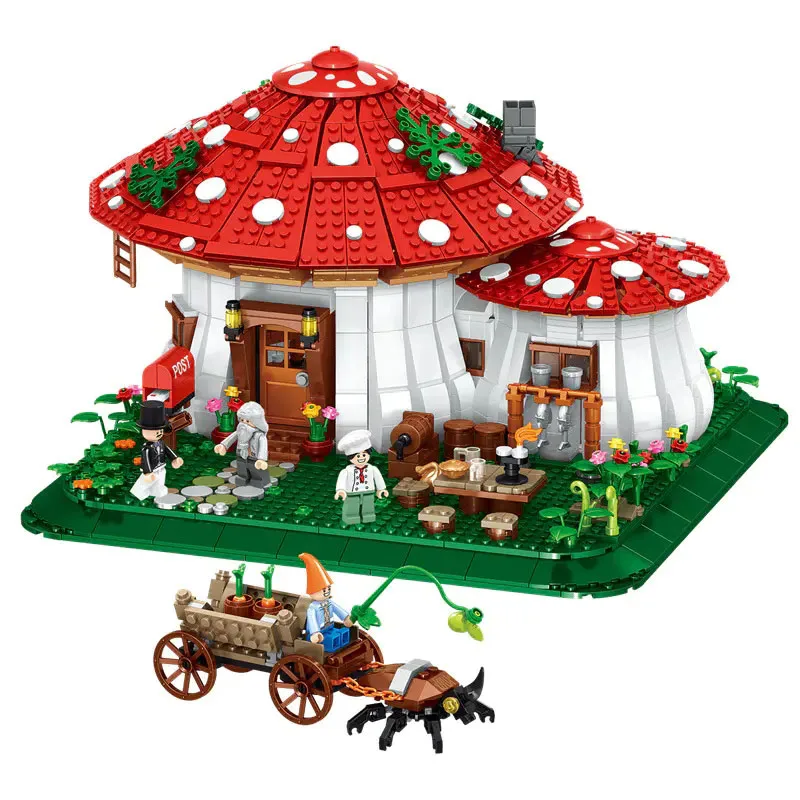 2233PCS Fairy Tale Mushroom House Building Blocks MOC Village Architecture Micro Mini Assemble Bricks Girl Kids Birthday Gifts